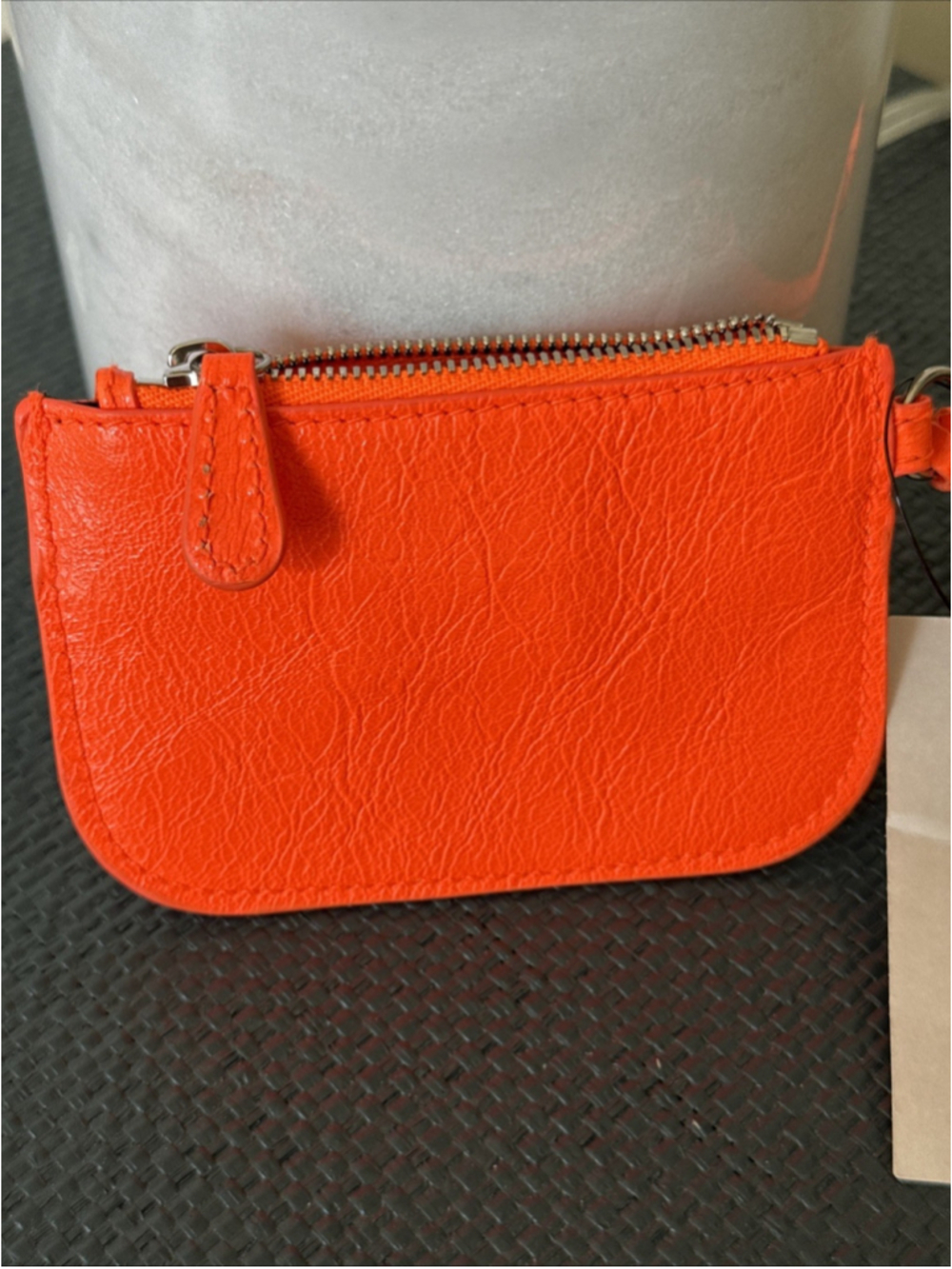Balenciaga Le Cagole Coin Purse Card Holder Arena Lamb Fluorescent Orange NWT - Picture 3 of 9